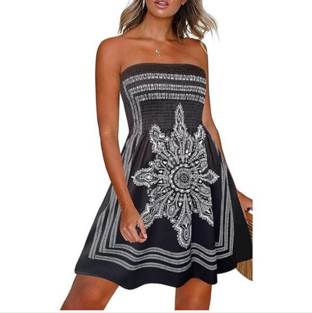 Strapless Black and White Dress